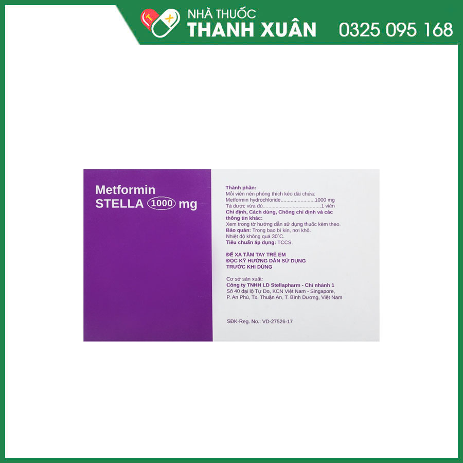 Metformin Stella 1000mg thuốc điều trị đái tháo đường typ 2